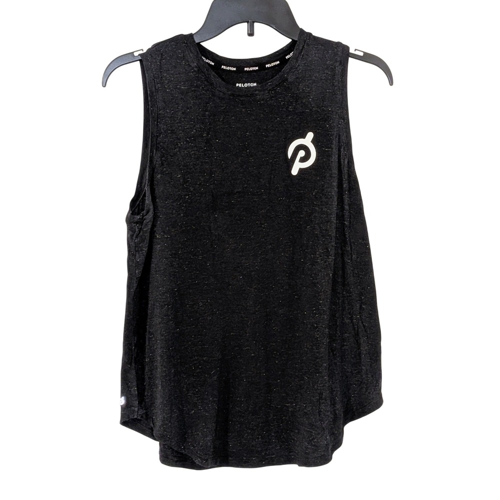 Peloton Womens Black Gold Lurex Shimmer Muscle Tank Top Size M Sleeveless Gym‎